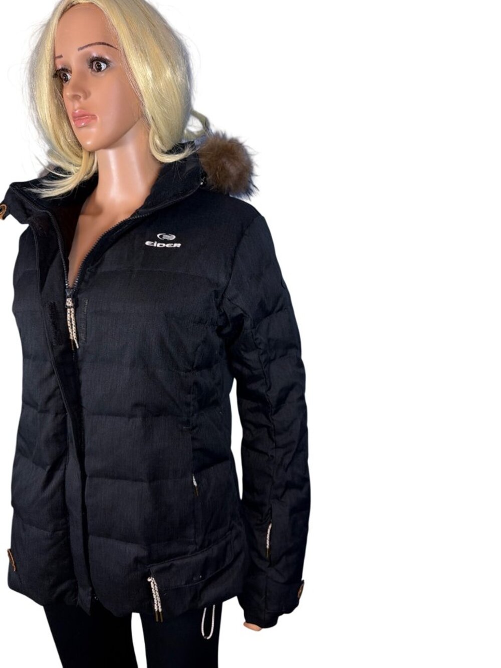 Eider Shibuya 2.0 Insulated Down Jacket Women's 10 Charcoal Gray Black Real Fur - Picture 13 of 17